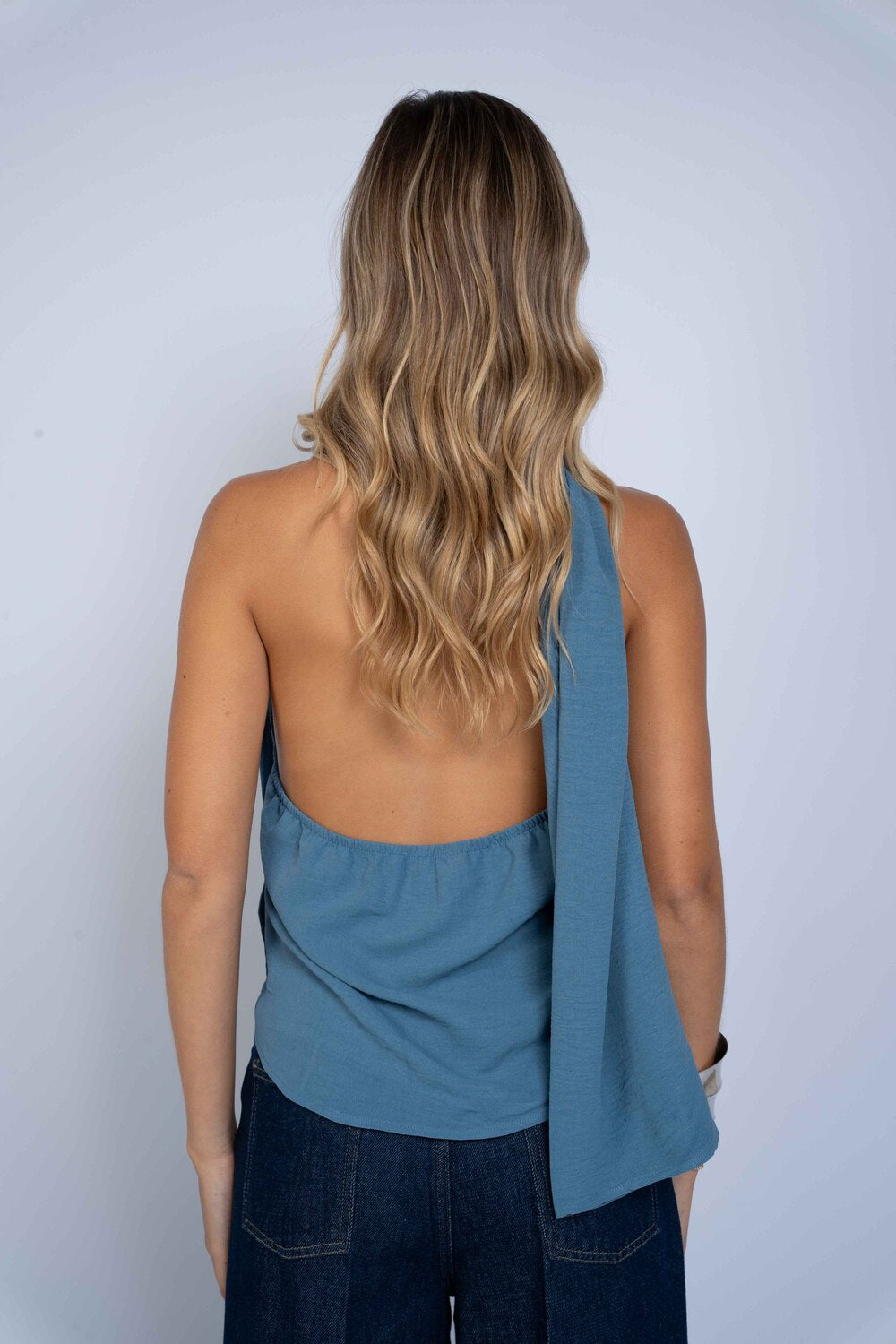 Top halter Galia - Celeste acero